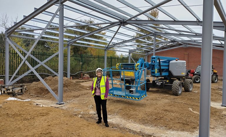 Steel frames in place to extend business premises at Calverton